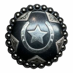 Horseshoe Star Silver Black Belt Buckle: Rustic Gray Oval Rope Buckle